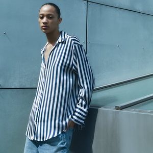 Zara navy stripped satin shirt